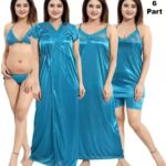 ৬ পিস সাটিন নাইটওয়্যার সেট - নীল
