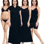 ৬ পিস সাটিন নাইটওয়্যার সেট - কালো